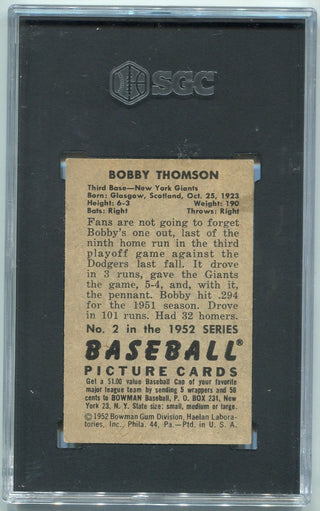 Bobby Thomson 1952 Bowman Card #2 SGC Graded 4