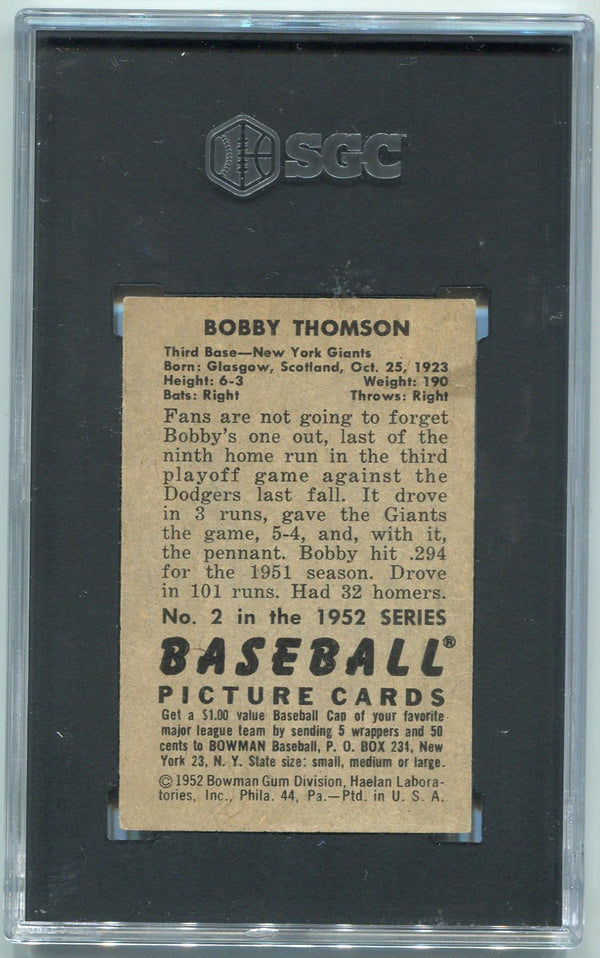Bobby Thomson 1952 Bowman Card #2 SGC Graded 4