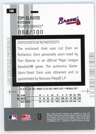 Tom Glavine 2005 Donruss Leaf Certified Materials Blue Patch Relic #188
