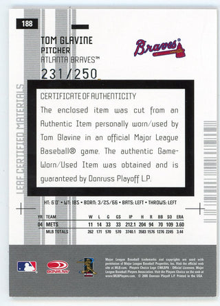 Tom Glavine 2005 Donruss Leaf Certified Materials Red Patch Relic #188
