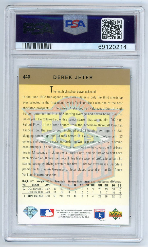 Derek Jeter 1993 Upper Deck #449 PSA Mint 9 Card
