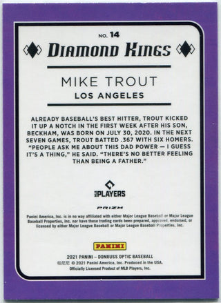 Mike Trout 2021 Panini Donruss Optic Diamond Kings Red Wave Prizm Card #14