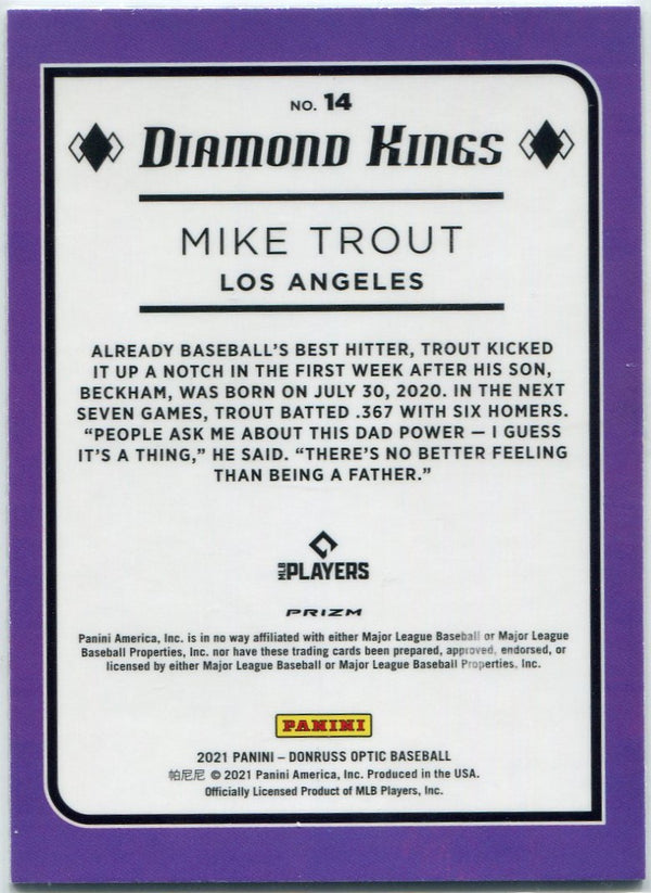 Mike Trout 2021 Panini Donruss Optic Diamond Kings Red Wave Prizm Card #14