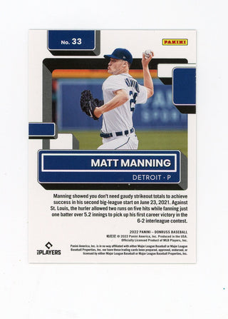 Matt Manning 2022 Panini Orange Donruss Optic #33 Card
