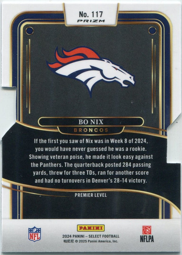 Bo Nix 2024 Panini Select Die-Cut Silver Prizm RC #117