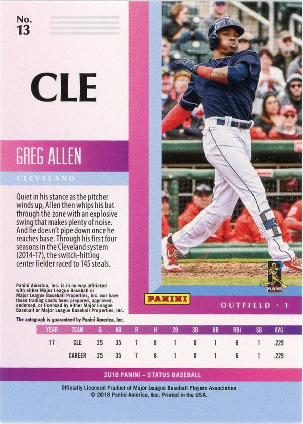 Greg Allen 2018 Panini Autographed RC #13