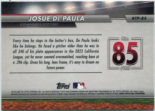 Josue De Paula 2024 Bowman Chrome Scouts Top 100 RC #BTP-85