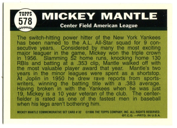 Mickey Mantle 1996 Topps #578 1961 Reprint Card