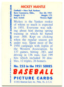 Mickey Mantle 1996 Topps #253 1951  Reprint Card