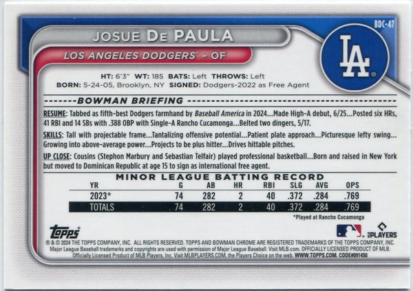 Josue De Paula 2024 Bowman Draft Chrome RC #BDC-47