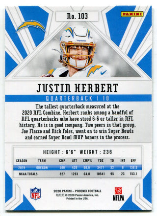Justin Herbert 2020 Panini Phoenix Rookie Card #103
