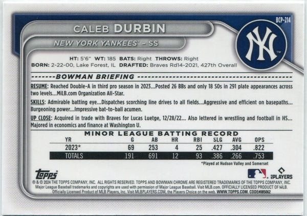 Caleb Durbin 2024 Bowman Chrome Prospects RC #BCP-214
