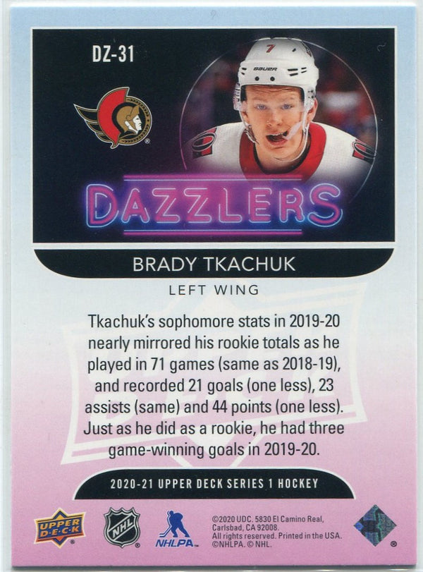 Brady Tkachuk 2020 - 2021 Upper Deck Dazzlers Orange Card #DZ-31