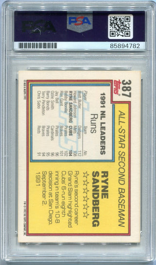 Ryne Sandberg 1992 Topps Autographed Card #387 PSA/DNA Certified