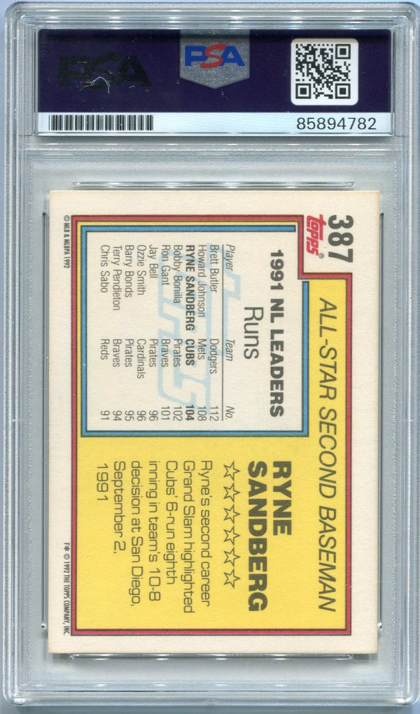 Ryne Sandberg 1992 Topps Autographed Card #387 PSA/DNA Certified