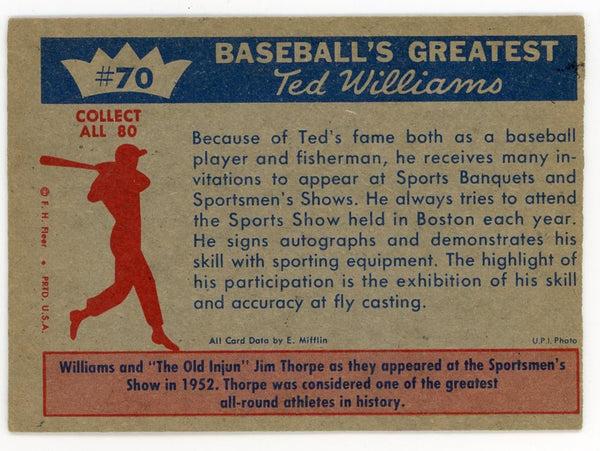 Ted Williams 1959 Fleer Baseball Card #70 Ted Williams & Jim Thorpe