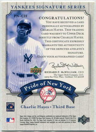 Charlie Hayes 2003 Upper Deck Pride of NY Autographed Card #PN-CH