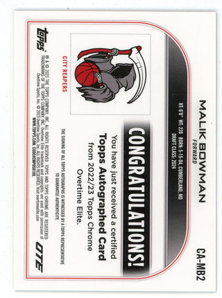 Malik Bowman 2023 Topps Chrome Autographed #CA-MB2