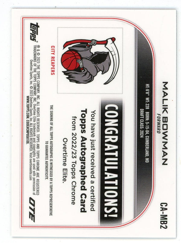 Malik Bowman 2023 Topps Chrome Autographed #CA-MB2