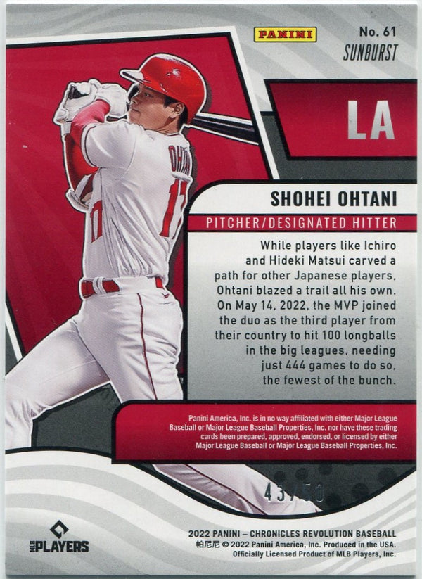 Shohei Ohtani 2022 Panini Chronicles Revolution Sunburst Parallel Card #61 43/50