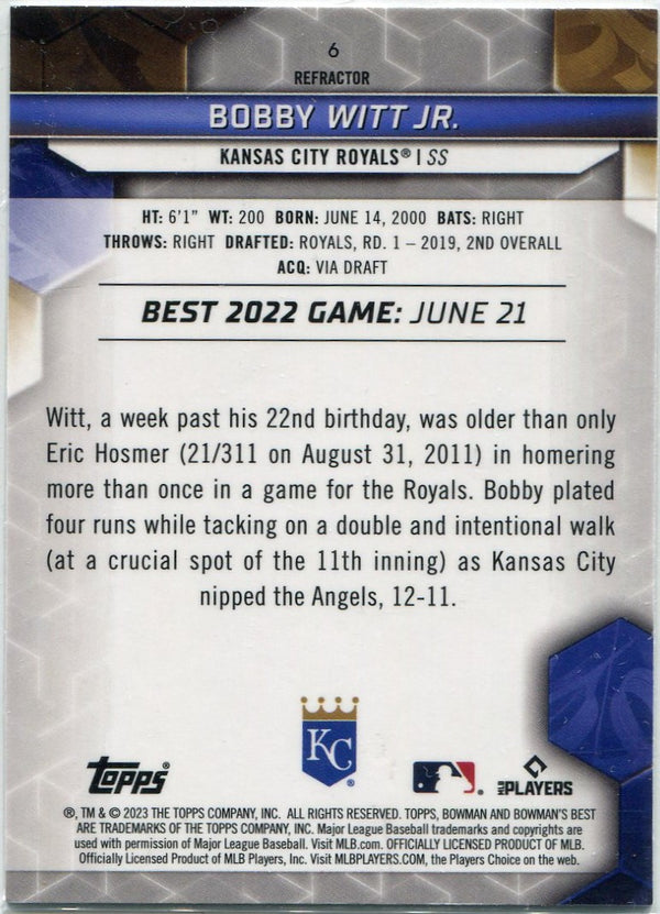 Bobby Witt Jr 2023 Bowman's Best Refractor Card #6