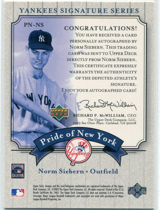 Norm Siebern 2003 Upper Deck Pride of NY Autographed Card #PN-NS