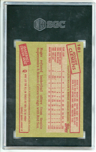 Roger Clemens 1985 Topps #181 SGC Grade Mint 9 Card