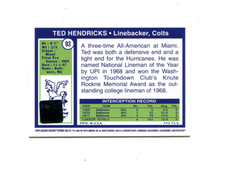 Ted Hendricks 2001 Topps Archives Reserve Certified Autograph Issue #93 Card