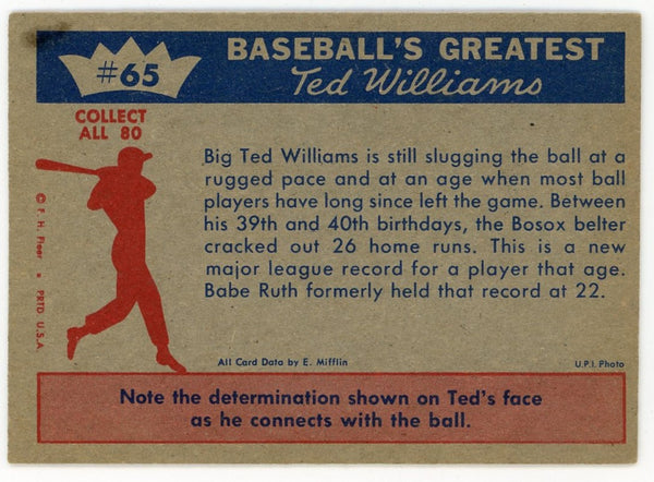 Ted Williams 1959 Fleer Baseball Card #65 August 30, 1958