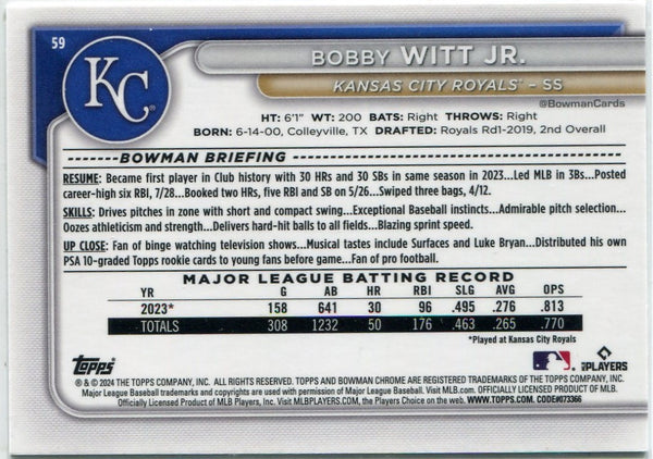 Bobby Witt Jr 2024 Bowman Chrome MOJO Refractor Card #59