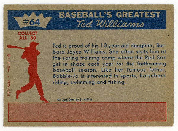 Ted Williams 1959 Fleer Baseball Card #64  1958- Daughter and Famous Daddy