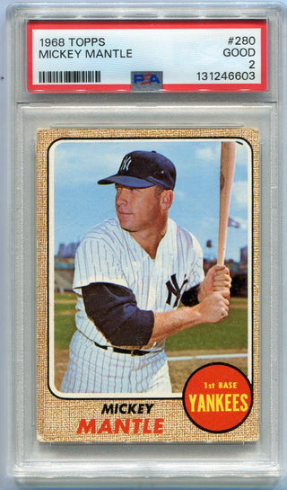 Mickey Mantle 1968 Topps Card #280 PSA Graded 2