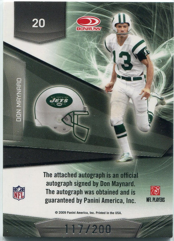 Don Maynard 2009 Panini Donruss Gridiron Gear NFL Teams Autographed Card #20 117/200