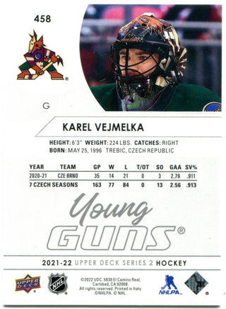 Karel Vejmelka 2021-22 Upper Deck Young Guns RC #458