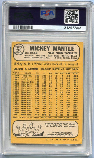 Mickey Mantle 1968 Topps Card #280 PSA Graded 2