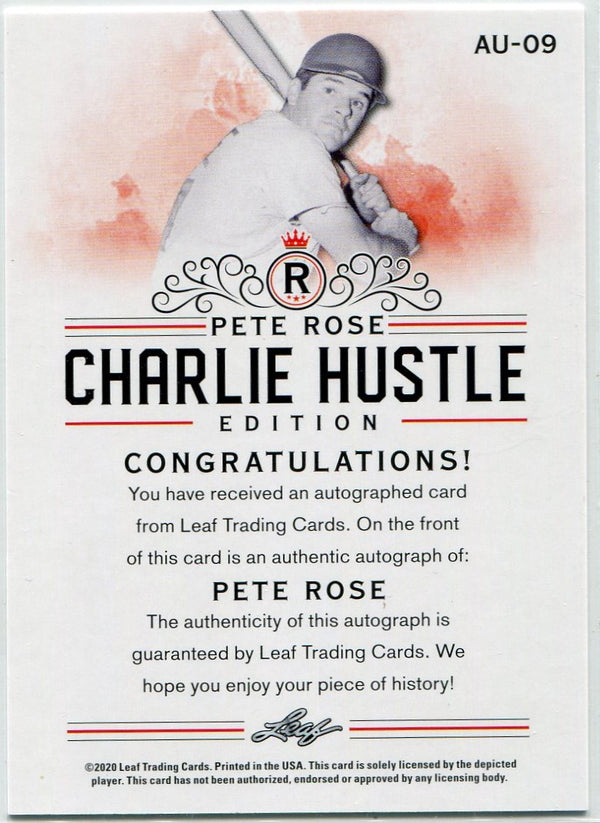 Pete Rose 2020 Leaf Charlie Hustle Edition Autographed Card #AU-09