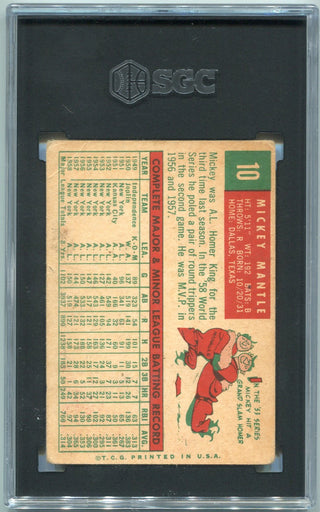 Mickey Mantle 1959 Topps Card #10 SGC Graded 2.5