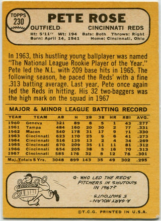Pete Rose 1968 Topps Card #230