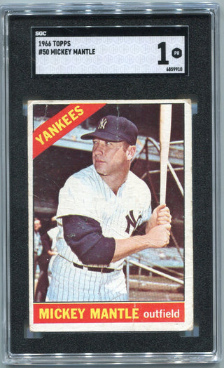 Mickey Mantle 1966 Topps Card #50 SGC Graded 1
