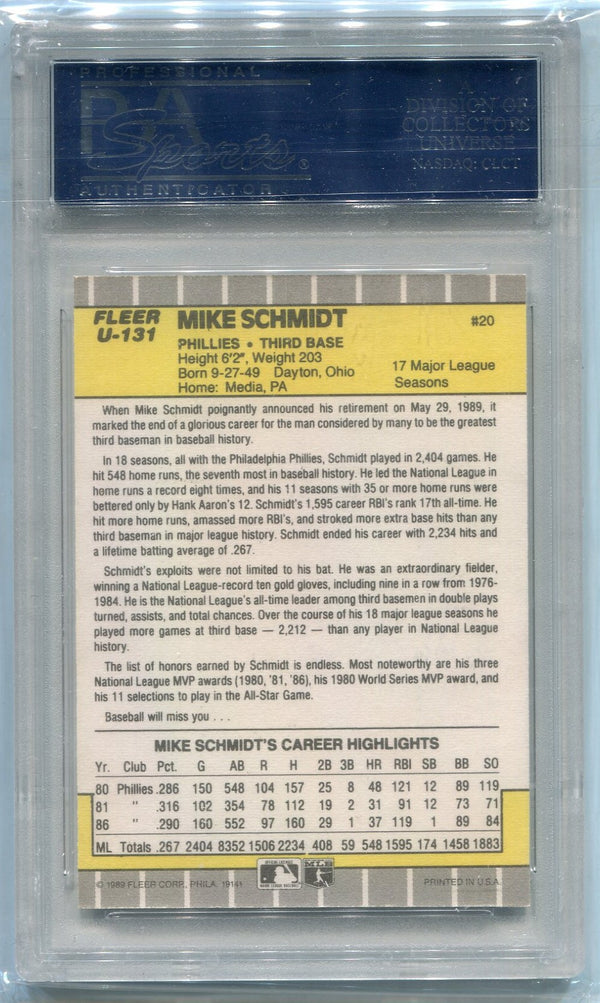 Mike Schmidt 1989 Fleer Update Autographed Card PSA/DNA Certified