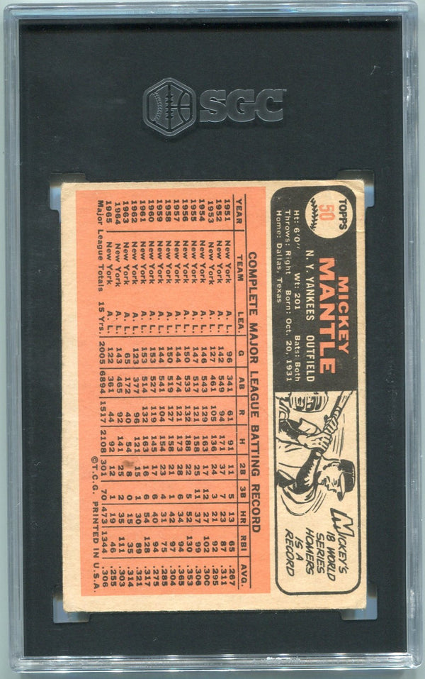 Mickey Mantle 1966 Topps Card #50 SGC Graded 1