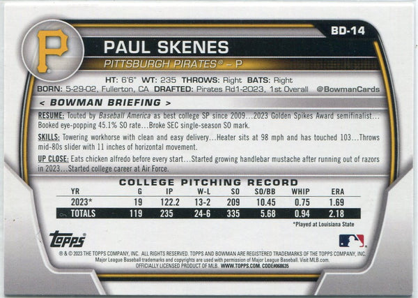 Paul Skenes 2023 Bowman Draft RC #BD-14