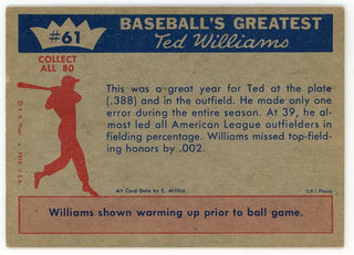 Ted Williams 1959 Fleer Baseball Card #61 1957- Outfielder Ted