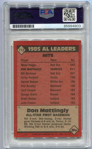 Don Mattingly 1986 Topps Autographed Card #712 PSA/DNA Certified