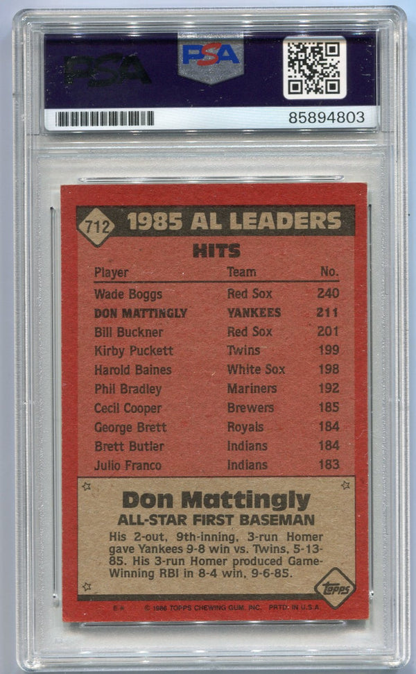 Don Mattingly 1986 Topps Autographed Card #712 PSA/DNA Certified