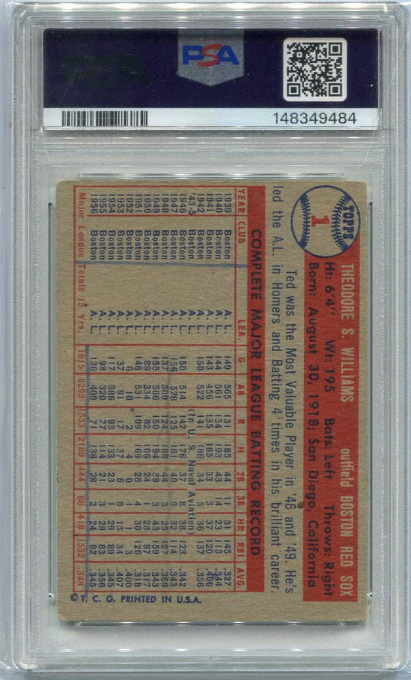 Ted Williams 1957 Topps Card #1  PSA Graded 2