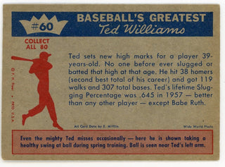 Ted Williams 1959 Fleer Baseball Card #60 1957- More Records For Ted
