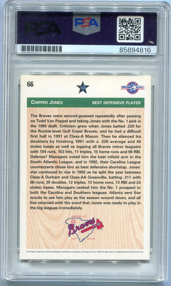 Chipper Jones 1992 Upper Deck Autographed RC #66 PSA/DNA Certified
