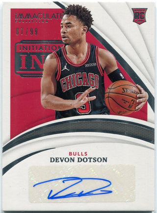 Devon Dotson 2020 - 2021 Panini Immaculate Initiation Ink Autographed RC #INI-DEV 87/99