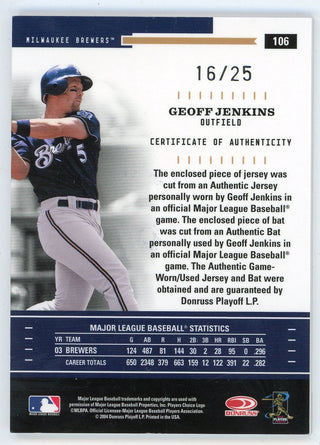 Geoff Jenkins 2004 Donruss Throwback Threads Patch/Bat Relic #106